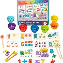 Voroly Montessori Wooden Rainbow Beads Color Sorting Matching Game Early Learning Digital Cognitive Clip Bead Mathematical Counting Toy for Gift Boys and Girls-image-87