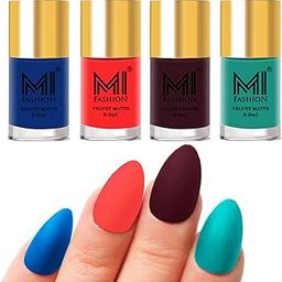 MI FASHION Velvet Matte Lacquer Nail Paint Sets Water Resistant 9.9ml Navy Blue, Neon Orange, Wine And Sky Blue (Pack Of-4)-image-47