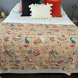 Bird Print Cotton Handmade Bedspread Kantha Quilt King Size Bohemian Bedspread Kantha Quilt Single (90 X 108 Inches (Queen Size), Beige)-image-56