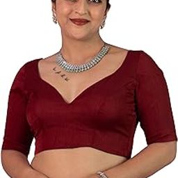 Women's Dupion Raw Silk Half Elbow Sleeves Sweetheart V Neck Sabyasachi Cut Readymade Saree Blouse Padded Stitched Lining Designer Indian Festive Blouse | S10-picture-3