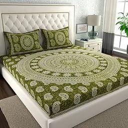 Monique Brand 100% Pure Cotton Floral Printed Bedsheet for Double Bed King Size with 2 Pillow Covers-image-14