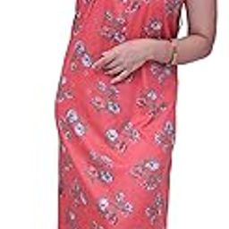Cotton Hosiery Nighty Night Gown for Women, Short Sleeves Maxi Dress - Women's Cotton Blend Hosiery Ankle Length All Over Printed Nighty Night Dress Gown-90