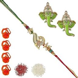 Decorative Rakhi Design and Ganesha, Traditional Raksha Bandhan Gift Pack with Roli Chawal-image-60