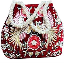 Nms Bird Embroidery Handwork Potli With Pearl Handle-image-25
