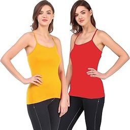 Women's Y-Back Spaghetti Strap Basic Cami, Tank Top Vest Top Camisole UV Protective Fabric (Made with Love in India) Pack of 2-image-31