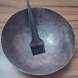 AQUANERO+ Iron Bowl for Henna Mixup Paste/Mehendi Making WokKadai/Lokhand Kadhai/Dye Mask Making Bowl for Salon and Home with 1 Plastic Hair Brush -Aqua_Q-picture-3
