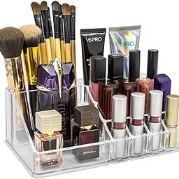 INOVERA (LABEL) Plastic 16 Compartment Cosmetic Display Cases Makeup Lipstick Storage Organizer Holder Box Case,Transparent (22L x 12.2W x 7.5H)-image-58