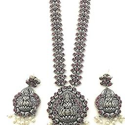 German Silver Stone Studded Oxidized Jewellery Set for Women & Girls-image-78