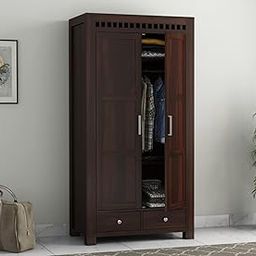 MANNAT ARTS Wooden 2 Door Wardrobe Organizer for Storage with 2 Drawer 3 Shelves Storage & Hanging Space - Sheesham Wood Cupboard for Bedroom - Wooden Almirah Organizer for Clothes Storage (Design 14)-image-73