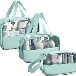 Transparent Cosmetic Bag Set Makeup Pouch Bag with Handle Clear Travel Toiletry Bag Leather Cosmetic Organizer for Women and Men (Combo, Green)-picture-14