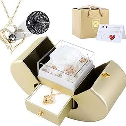 Preserved Rose Beige gold Box with I Love You Necklace 100 Languages, Gifts For Her Mom Wife Women Sister Grandma Girlfriend,Gifts Ideas For Valentines Day Christmas Birthday Mothers Day Anniversary-image-46