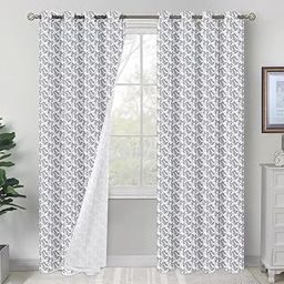 Foilage Pattern Blackout Curtains, Grommet Top Door Panels with Leaf Design,White and Black, 2 Panels, 7 Feet (N)-image-59