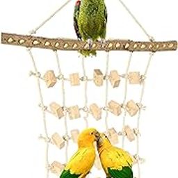 KSK Parrot Climbing Net Toy, Pet Birds Playing Chewing Hanging Toy Wooden Swing Ladder for African Grey Budgie Parakeet Cockatiels Conure Cockatoo Lovebird-image-92