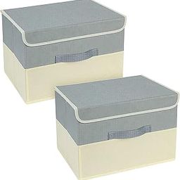 Home Care Store India Storage Boxes, Storage Cubes, Storage Bins, Wardrobe Organizer, Under bed Storage Boxes. (Grey and Beige) 12x12x12, Fabric-8