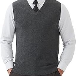 Men's Wool Blended Relaxed Fit Sweater Vests Knit V-Neck Sleeveless Sweater-image-2