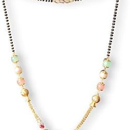 Gold Plated Beaded Mangalsutra Necklace for Women | Traditional Black Bead Chain with Colorful Stones | Stylish Lightweight Jewellery for Women-image-26