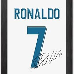 TenorArts Cristiano Ronaldo Poster Frame Madrid White Jersey Laminated Photo Print with Signature Framed Painting with Matt Finish Black Texture (12 inches x 9inches)-33
