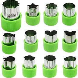 SPOONERY 12Pcs Cookie Cutter Shapes Set, Stainless Steel Vegetable Fruit Cutter for Kid Baking Cooking Food Decoration, Bread Sandwich Cutter for Kitchen Pastry, Embossing Mold-32