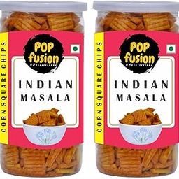 Popfusion Corn Squares Chips Indian Massala 200gm, Low Fat Gluten Free Snacks with Airtight Glass Jar Pack of 2-image-4