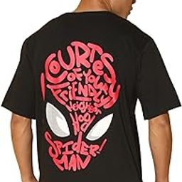 Men's Black & White Friendly Neighborhood Spiderman Pure Cotton Typographic Printed Half-Sleeve Fashionable & Stylish Oversized-Fit T-Shirt for Men/Boys-picture-0