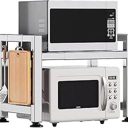OGFC 31505 Extendable Microwave Rack,Adjustable Microwave Stand Kitchen Countertop Utensils Tableware Storage,Stainless Steel 2-Tier Over Microwave Shelf Countertop Organizing - Chrome-25