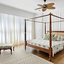 Carpentry CART Solid Sheesham Wood King Size Four Poster Bed Frame with Headboard, Footboard in Rattan/Cane Wooden Canopy, for Bedroom, Home Decor in Honey Finish-picture-1