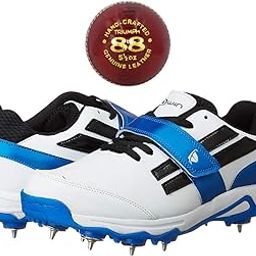 S-Pace White/Navy Cricket Shoes Size-4 with TR-88-R Cricket Leather Ball Veg Tanned Red-image-40