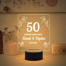 Gift Me Bazar Personalized 50 Years Wedding Anniversary Night Lamp with Warm White Light & USB Powered | Customized Anniversary Gift for Mom & Dad, Friends, Bhaiya & Bhabhi-image-20