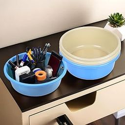 Homestic Pack of 4 Desk Organizer | Stationery Organizer Tub | Multipurpose Storage Organizer | Office Supplies Organizer for Pen-Pencil-Staplers | Desktop Organizer | 4 LTR | Blue & Cream-image-64