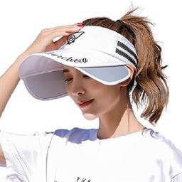 White Retractable Wide Brim Open Top Sun Visor Hat,UV Protection Summer Cap Hat, Breathable Casual Beach Safari Hat Sun Protection Cap for Women Girl Foldable Adjustable.-2