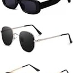 Unisex combo offer pack of 5 shades Unisex Fashion Sunglasses Set, 5 Pairs, Metal Frame, Black and Silver - Combo5-6797-image-58