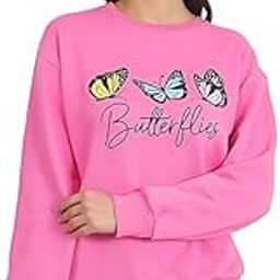 Women's Butterfly Print Sweatshirt, Pink, Casual Crew Neck, Long Sleeve-image-97