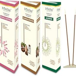 PureDay Bambooless Agarbatti | 200 Dhoop | Pack of 3 | Rose & Saffron - 80 Sticks, Sandalwood - 80 Sticks, Jasmine - 40 | No Bamboo, No Charcoal, Lasting Aroma | Free Ceramic Stand-image-9