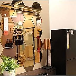 WallDaddy Plastic 3D Hexagon Mirror Wall Stickers - (Gold, 1.5 Mm, Large , Each Hexagon Size 10.5 Cm X 12.1 Cm , Pack Of 2 )(Hexagonal)Unframed-picture-27