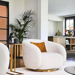 Kingsman Furnitures Brok Swivel Luxury Accent Arm Chair 360 Degree Rotatable Sofa for Home | Bedroom, Living & Drawing Room | Ultra Soft and Comfortable for Lounge Premium Boucle Fabric (Cream)-image-17