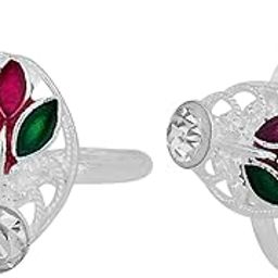 Missmister Silver plated White CZ Red flower petals shaped Meenakari Oval shaped Toering ethnic traditional jewellery for Women (MM6141TRRM)-image-97