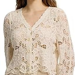 Women Knitted Boho V-Neck Long Sleeve Crochet Hollow Out Openwork Floral Embroidery Top Shirt DN33086-picture-0