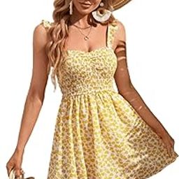 Solid Ditsy Floral Print Shirred Mini Cami Dress For Women's & Girl's-image-81