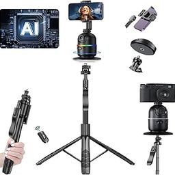 FKU L16 61" Tall Selfie Stick Aluminum Tripod Stand with Remote & P03 Auto Face Tracking Mobile Phone Holder, Compatible with iPhone/Android/GoPro (L16+P03 Auto Face Tracking Mobile Phone Holder)-image-74