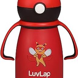 LuvLap Steel Body Soft Silicon Straw Sipper, one Touch Opening, High Grade SS304 Steel, BPA Free, 6m+, Red, 550 ml-image-36