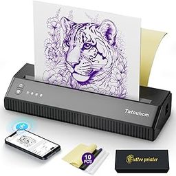 Tatouhom Tattoo Stencil Printer, Bluetooth Portable Thermal Printer with 10pcs Transfer Paper, Wireless Tattoo Transfer Machine Compatible with Smartphone & PC-image-58