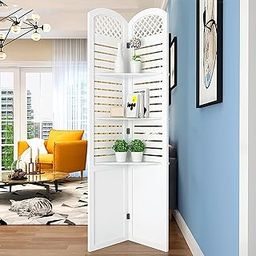 Modern Art & Craft's® Partition Screen White Room Divider 2/3/4/5/6 Panels, Folding Privacy Screens with 3 Shelves, 6 ft Tall Wall Divider for Room Separation, for Dining Room/Sitting Room (2 Panel)-image-64