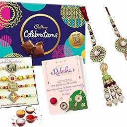 Rakhi with Lumba for Bhaiya and Bhabhi with Chocolate Gift Box-Set of 6 Rakhi for Family Rakshabandhan Gift Hamper for Brother, Sister in Law and Kids, Younger or Elder Brother-image-1