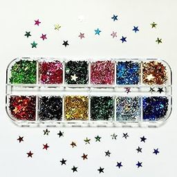 WorldWesties 12 Colors Stars Nail Art Stickers Stars Nail Glitter Sequins 3D Nail Art Decoration, Holographic Stars Shape Flakes Nail Design for Women Manicure Tips-image-74