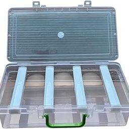 VILOMP Clear Plastic 4 Rod Storage Bangle Box with Dividers, Green Handle, Large Compartment Organizer-14