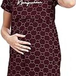 Knee Length Cotton Teddy Printed Maternity Night Dresses for Women Feeding, Wine, 8009 Regular Dress-image-27