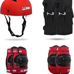 JJ JONEX Protective Set Skating and Cycling for Age 12 to Above Years Skating Guard Combo (Large, RED/Full) (MYC)-0