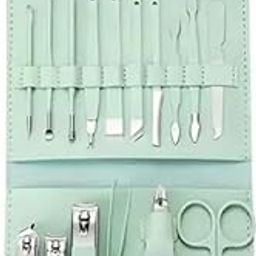 Blue Azure 16 IN 1 Stainless Steel Professional Manicure & Pedicure Kit For Man Women Includes Scissors A Nail cutter, Acne Remover needle, Blackhead Tool With Leather Case Nail Cleaning Nail Cuter Set for man women-12