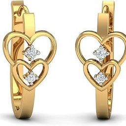 18KT Yellow Gold Diamond First Love Hoop Earrings for Women-image-4