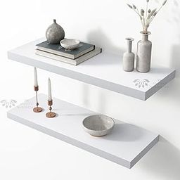 DOLPHIN CRAFTS Floating Wall Shelves Set of 2, Wood Display Shelves, Modern Home Decor Storage for Books and Plants (2, White)-image-72